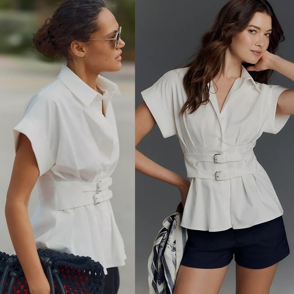 Anthropologie Tops - NWT Exquise Anthropologie The Tobie Pleated Blouse Double-Buckle Edition Large